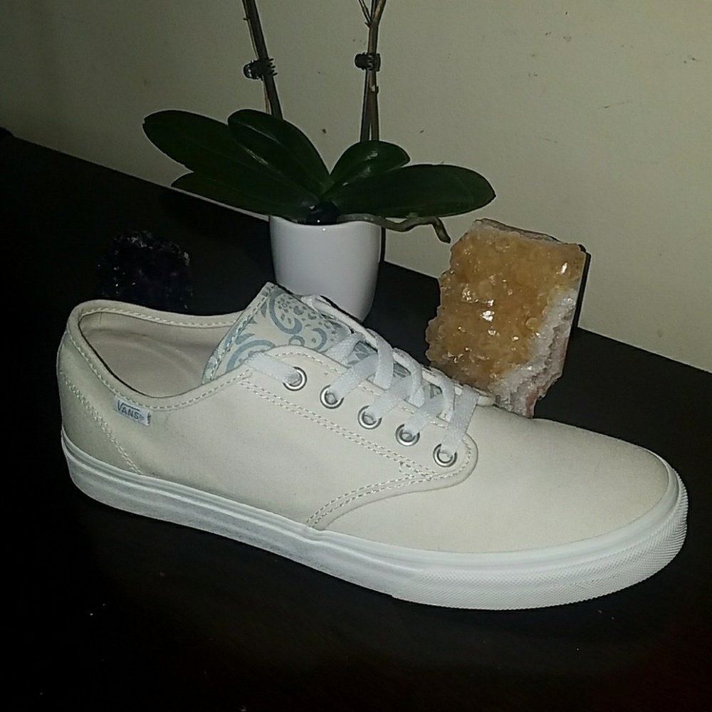 White & Sky Blue Paisley Vans
